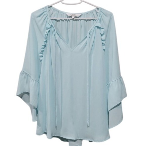 Crosby by Mollie Burch Shirt‎ Top Small Pastel Blue Chiffon Ruffle Bell Sleeve - Picture 1 of 5